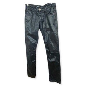 Faith Connexion Balmain Coated Black Denim Jeans Size 25 Straight Fit Biker Pant
